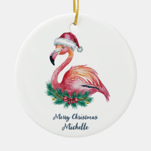 Frohe Weihnachten Rosa Flamingo Personalisiert Keramik Ornament