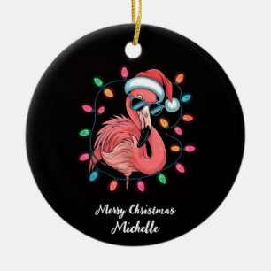 Frohe Weihnachten Rosa Flamingo Personalisiert Keramik Ornament
