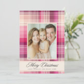 Frohe Weihnachten rosa kariertes Weihnachtsdesign (Stehend Vorderseite)