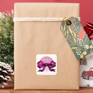 Frohe Weihnachten Rosa Schleife Quadratischer Aufkleber