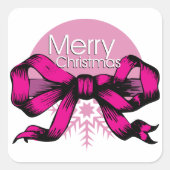 Frohe Weihnachten Rosa Schleife Quadratischer Aufkleber (Vorderseite)