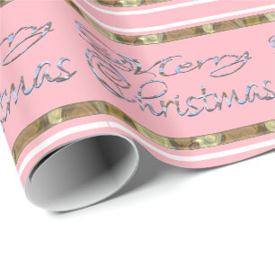 Frohe Weihnachten Rosa Streifen Eleganter Urlaub Geschenkpapier