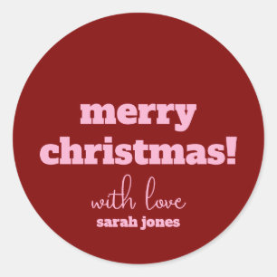 Frohe Weihnachten Rosa Typografie Retro Stickers