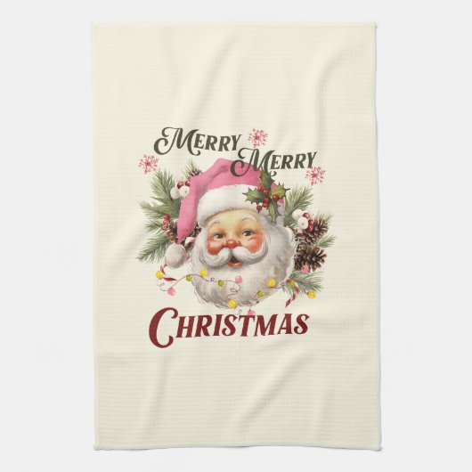 Frohe Weihnachten - Rosa Weihnachten Geschirrtuch (Vertikal)