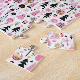 Frohe Weihnachten Rosa Weihnachtsmann Schneemann  Puzzle