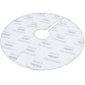 Frohe Weihnachten! | Rosa weiße Typografie Polyester Weihnachtsbaumdecke (Schrägansicht)