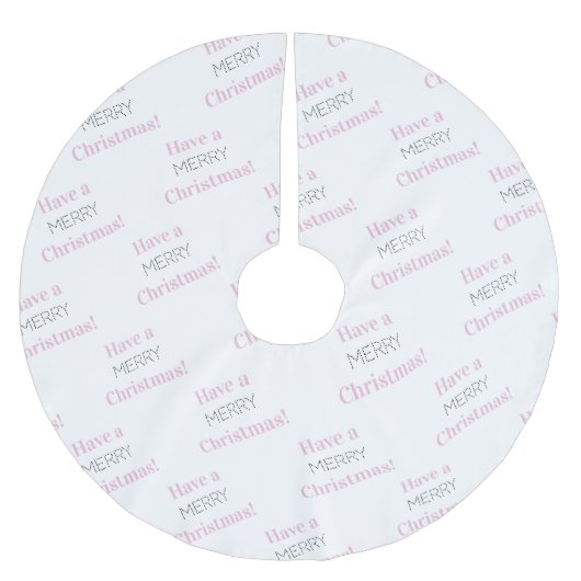 Frohe Weihnachten! | Rosa weiße Typografie Polyester Weihnachtsbaumdecke (Vorderseite)