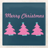 Frohe Weihnachten Rosa Zeitgenössische Weihnachtsb Glasuntersetzer (Vorderseite)