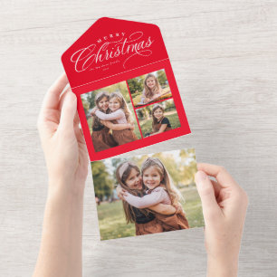 Frohe Weihnachten rot 4 Foto einzigartiges Feierta All In One Einladung