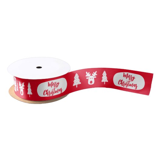 Frohe Weihnachten Rot dekoriert Satin Ribbon Satinband (Spule)