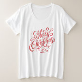 Frohe Weihnachten Rot Extravagant Cursive Typograf Große Größe T-Shirt (Design vorne)