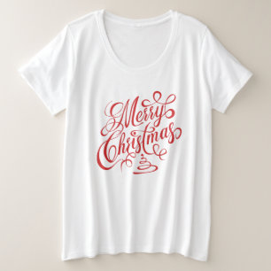 Frohe Weihnachten Rot Extravagant Cursive Typograf Große Größe T-Shirt