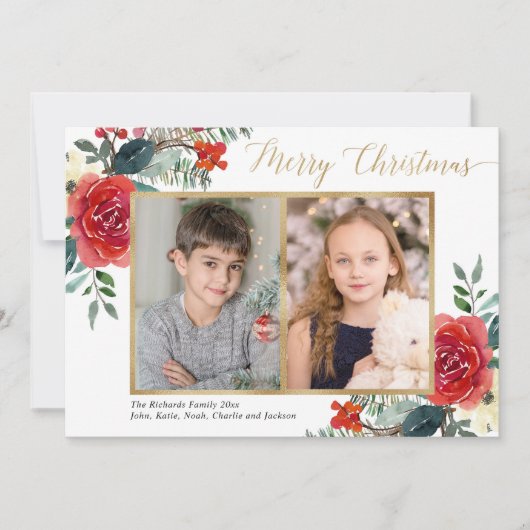 Frohe Weihnachten rot florale Aquarell zwei Foto (Vorderseite)