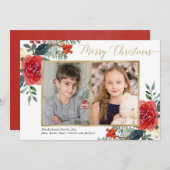 Frohe Weihnachten rot florale Aquarell zwei Foto (Vorne/Hinten)