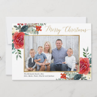 Frohe Weihnachten rot florale Aquarellkarte