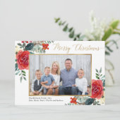 Frohe Weihnachten rot florale Aquarellkarte (Stehend Vorderseite)