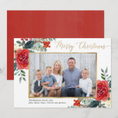 Frohe Weihnachten rot florale Aquarellkarte (Vorne/Hinten)