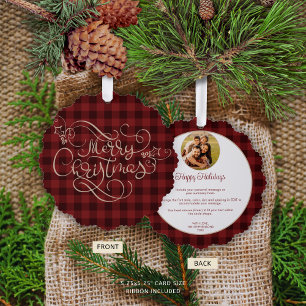 Frohe Weihnachten Rot Gingham Foto Jahres Highligh Ornament Karte