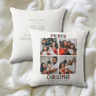 Frohe Weihnachten Rot Grün Familie 4 Foto Modern Kissen