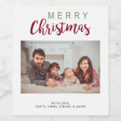 Frohe Weihnachten Rot Grün Festen Familie Foto Weinetikett (Einzelnes Label)