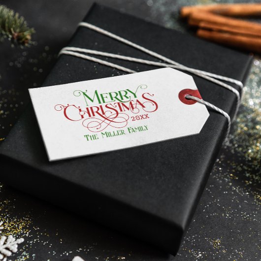 Frohe Weihnachten Rot Grün Festival Retro Typograf Geschenkanhänger