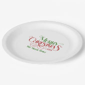 Frohe Weihnachten Rot Grün Festival Retro Typograf Pappteller (Schrägansicht)