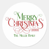Frohe Weihnachten Rot Grün Festival Retro Typograf Runder Aufkleber (Vorderseite)