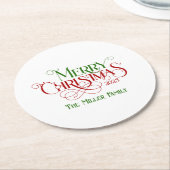 Frohe Weihnachten Rot Grün Festival Retro Typograf Runder Pappuntersetzer (Angewinkelt)