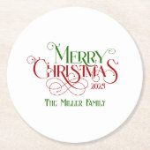 Frohe Weihnachten Rot Grün Festival Retro Typograf Runder Pappuntersetzer (Vorderseite)