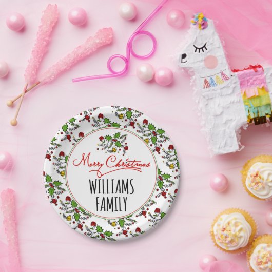 Frohe Weihnachten Rot-Grün-Heilige Beerenferien Pappteller (Party)