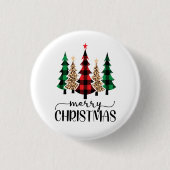 Frohe Weihnachten Rot Grün Karierte Bäume Button (Vorderseite)