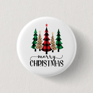 Frohe Weihnachten Rot Grün Karierte Bäume Button