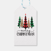 Frohe Weihnachten Rot Grün Karierte Bäume Geschenkanhänger (Vorderseite)