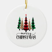 Frohe Weihnachten Rot Grün Karierte Bäume Keramik Ornament (Vorne)