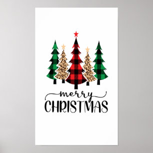 Frohe Weihnachten Rot Grün Karierte Bäume Poster