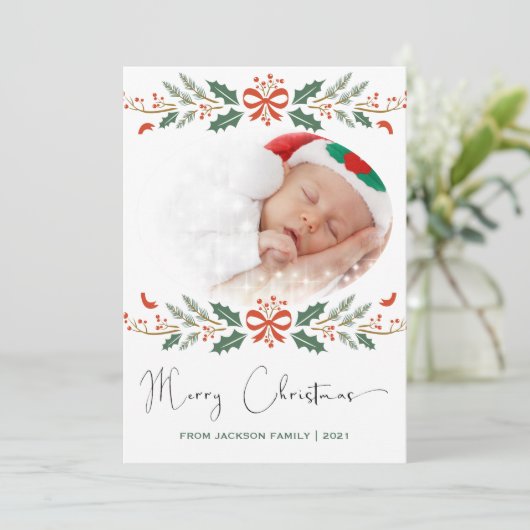 Frohe Weihnachten Rot Grün Modernes Foto (Stehend Vorderseite)