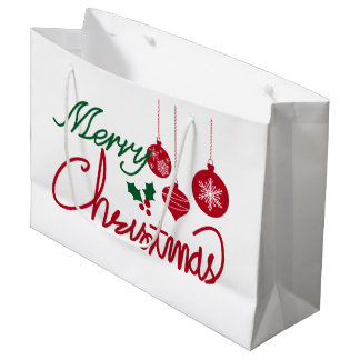 Frohe Weihnachten Rot & Grün Schrift mit Ornamente Große Geschenktüte