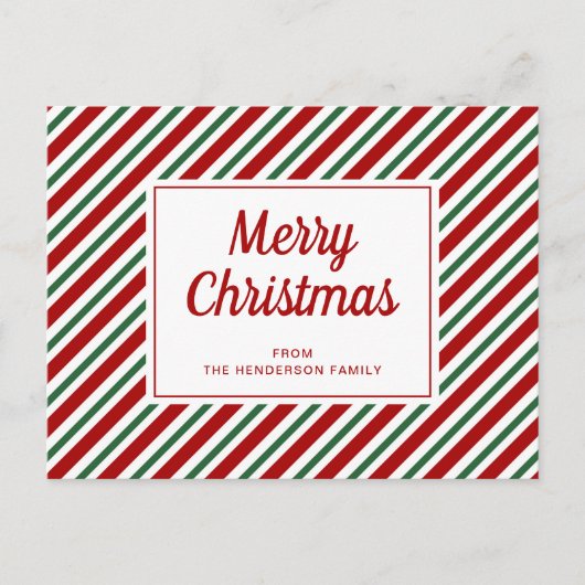 Frohe Weihnachten Rot Grün Streifen Muster Postkarte (Vorderseite)