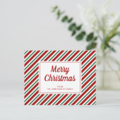 Frohe Weihnachten Rot Grün Streifen Muster Postkarte (Stehend Vorderseite)