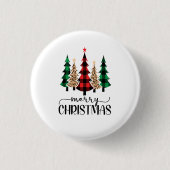 Frohe Weihnachten Rot Grün und Schwarz Karierte Bä Button (Vorderseite)
