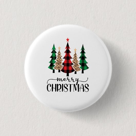 Frohe Weihnachten Rot Grün und Schwarz Karierte Bä Button (Vorderseite)