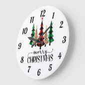 Frohe Weihnachten Rot Grün und Schwarz Karierte Bä Große Wanduhr (Winkel)