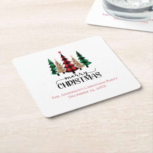 Frohe Weihnachten Rot Grün und Schwarz Karierte Bä Rechteckiger Pappuntersetzer (angewinkelt)