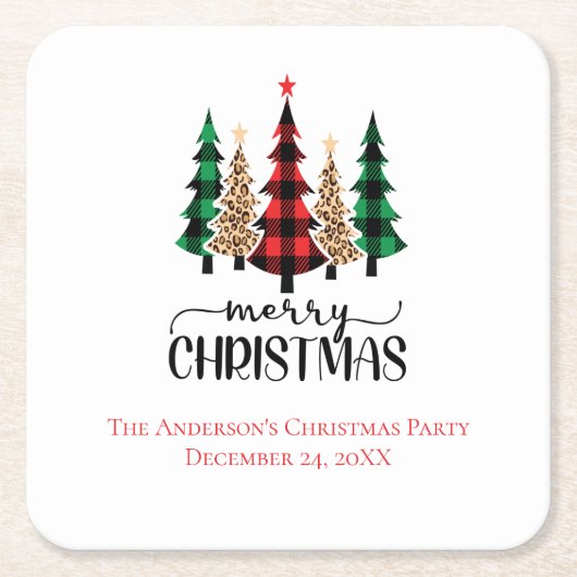 Frohe Weihnachten Rot Grün und Schwarz Karierte Bä Rechteckiger Pappuntersetzer (Vorderseite)