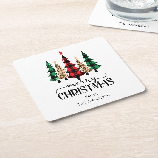 Frohe Weihnachten Rot Grün und Schwarz Karierte Bä Rechteckiger Pappuntersetzer (angewinkelt)