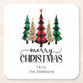 Frohe Weihnachten Rot Grün und Schwarz Karierte Bä Rechteckiger Pappuntersetzer (Vorderseite)