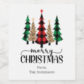 Frohe Weihnachten Rot Grün und Schwarz Karierte Bä Weinetikett (Einzelnes Label)