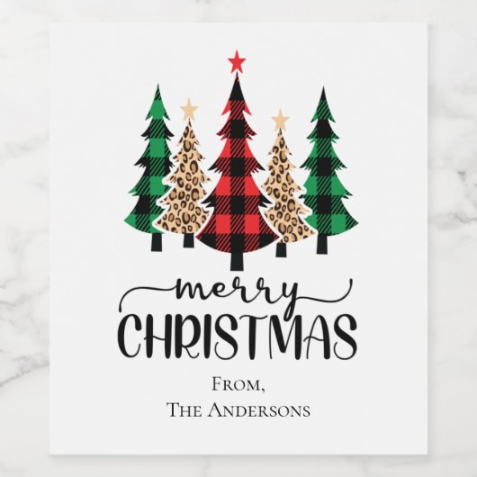 Frohe Weihnachten Rot Grün und Schwarz Karierte Bä Weinetikett (Einzelnes Label)