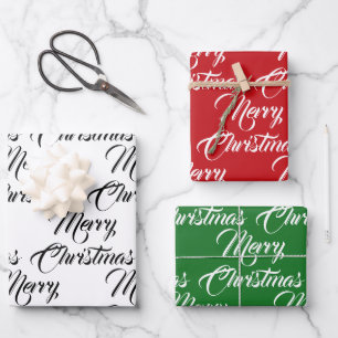 Frohe Weihnachten rot grün weiß elegante Schrift  Geschenkpapier Set