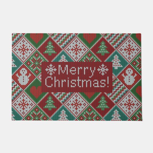 Frohe Weihnachten Rot Grün Weiße Imitate Strick Mu Fußmatte (Vorderseite)